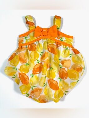 BABY ESSENTIALS Girls' Citrus Bow Preppy Tropical Bubble Suit One Piece Size 12M